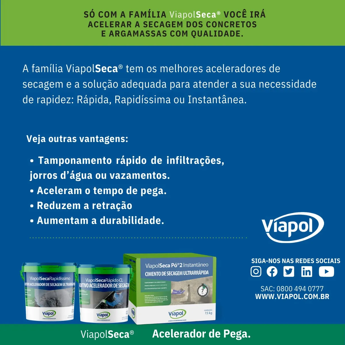 Viapol Pó 2 15kg Cimento Acelerador Tamponamento